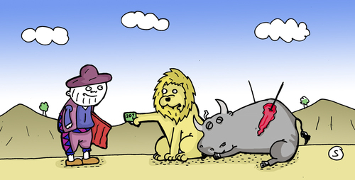 Cartoon: Money Talk (medium) by Musluk tagged lion,matador,bull