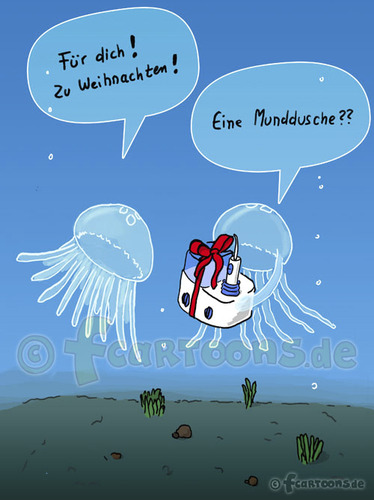 Cartoon: Alles Gute zu Weihnachten (medium) by Frank Zimmermann tagged xmas,weihnachten,christmas,squid,jellyfish,qualle,mundspülung,meeresboden,schleife,tentakeln,ozean,geschenk