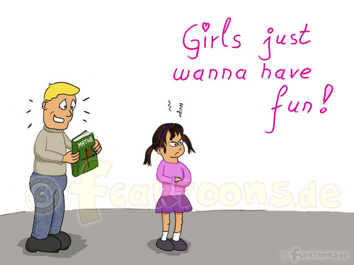 Cartoon: Girls just wanna have fun! (medium) by Frank Zimmermann tagged girls,just,wanna,have,fun,mädchen,vater,erziehung,buch,mathe,math,book,teach,sad,pissed,sauer,tochter,eltern,cartoon,fcartoons