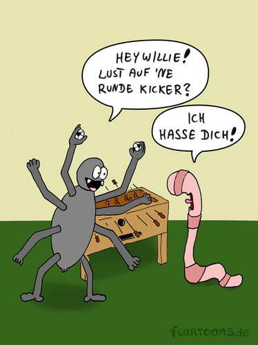 Cartoon: KICKER MIT WILLIE (medium) by Frank Zimmermann tagged kicker,wurm,spinne