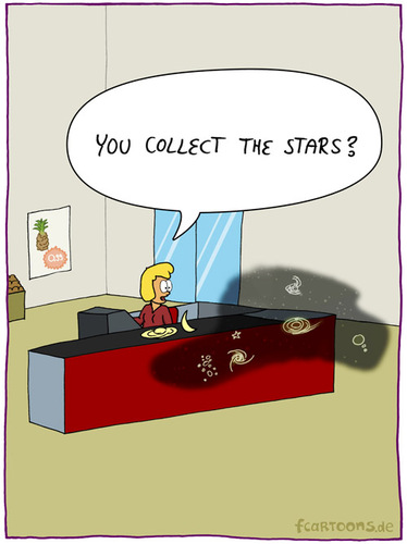 Cartoon: SHOPPING (medium) by Frank Zimmermann tagged cartoon,register,cash,stars,moon,universe,shopping,sterne,universum,galaxie,einkaufen,ananas,kassiererin,kasse