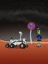 Cartoon: Marsrover Curiosity (small) by Frank Zimmermann tagged mars rover curiosity fcartoons cartoon knöllchen halteverbot zettelpupe alien politesse parkstreifen ticket nasa grün uniform