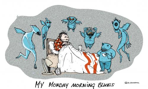 Cartoon: MONDAYMORNINGBLUES (medium) by ali tagged monday,montag,blues,sleep,schlafen,geister,aufstehen