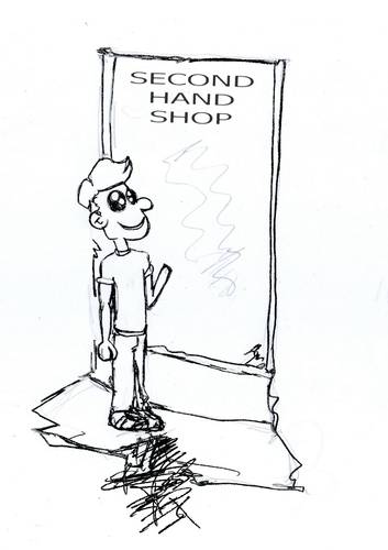 Cartoon: The Second Hand Shop (medium) by mecco tagged kidding,flachwitz,joke,happy,funny