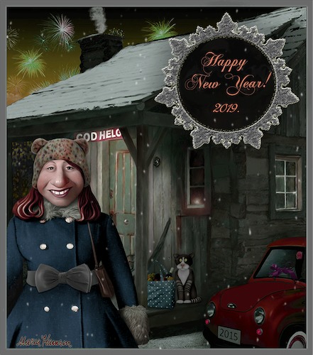 Cartoon: Happy New Year! (medium) by Maria Hamrin tagged fireworks,snowfall,winter,night