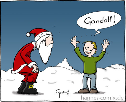 Cartoon: Gandalf (medium) by Hannes tagged gandalf,herr,der,ringe,kinder,mittelerde,schnee,weihnachten,weihnachtsmann,winter,xmas