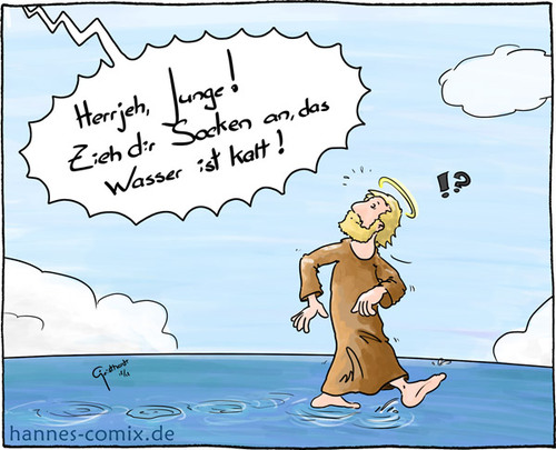 Cartoon: kalte Füße (medium) by Hannes tagged erkältung,gott,jesus,krank,über,wasser,laufen