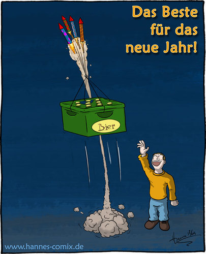 Cartoon: Prost Neues (medium) by Hannes tagged neujahr,sylvester,bier,frohes,neues,raketen