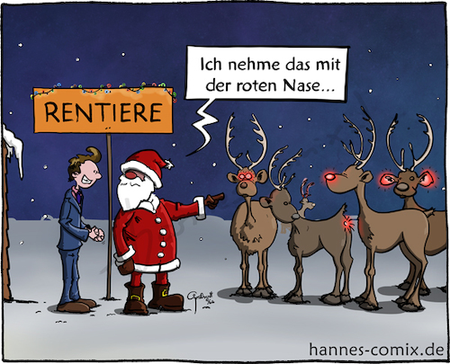 Cartoon: Rentierverkauf (medium) by Hannes tagged rednose,rudolph,santa,santaclaus,weihnachten,weihnachtsmann,xmas