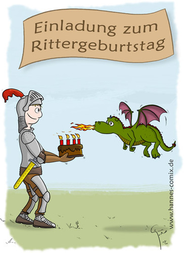Cartoon: Rittergeburtstag (medium) by Hannes tagged ritter,geburtstag,kindergeburtstag,kuchen,drache
