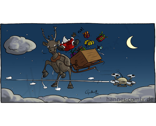 Cartoon: Weihnachtsdrohne (medium) by Hannes tagged weihnachten,christmas,xmas,weihnachtsmann,santaclaus,rentier,rudolph,reindeer,modellflug,rcmodel,drohne,drone