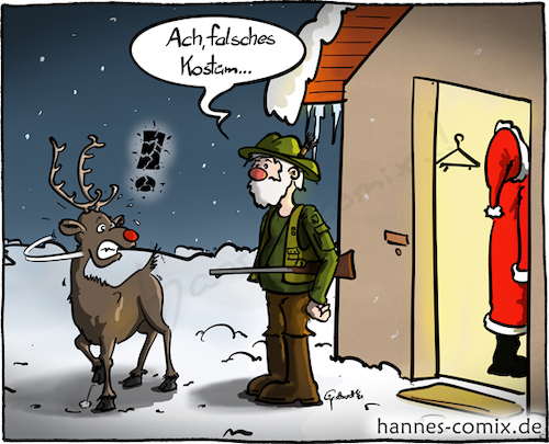 Cartoon: Weihnachtsjäger (medium) by Hannes tagged xmas,weihnachten,christmas,santa,santaclaus,weihnachtsmann,rudolph,rednosedreindeer,jagd,hunt,hunter,hunting,jäger,winter,kostüm,costume
