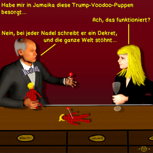Cartoon: Bargespräche 8 (medium) by PuzzleVisions tagged puzzlevisions,trump,decret,dekret,voodoo,zauber,miracle,bargespräch,bar,talks