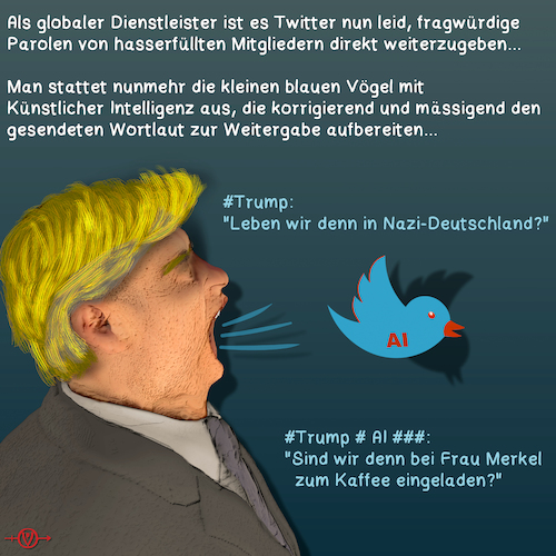 Cartoon: Künstliche Intelligenz 4 (medium) by PuzzleVisions tagged puzzlevisions,künstliche,intelligenz,artificial,intelligence,twitter,tweet,donald,trump,angela,merkel,nazi,deutschland