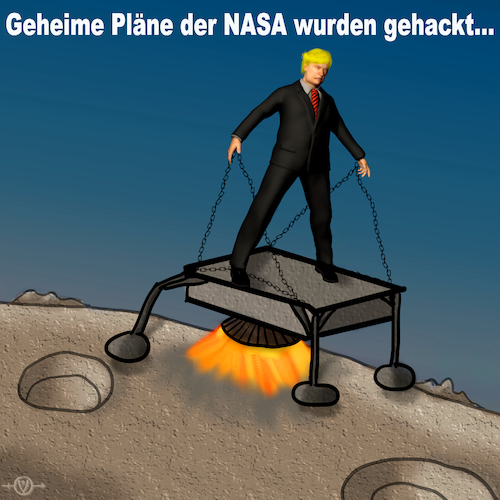 Cartoon: NASA Pläne gehackt (medium) by PuzzleVisions tagged puzzlevisions,trump,donald,nasa,mond,moon,gehackt,pläne