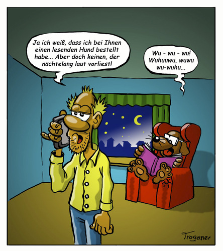 Cartoon: Nachtlese (medium) by Troganer tagged hund,nacht,laut