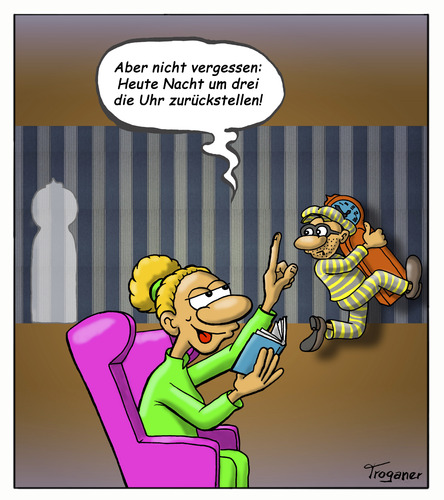 Cartoon: Nächsten Sonntag ist es so weit (medium) by Troganer tagged uhr,zeitumstellung,normalzeit,winterzeit,diebstahl,dieb