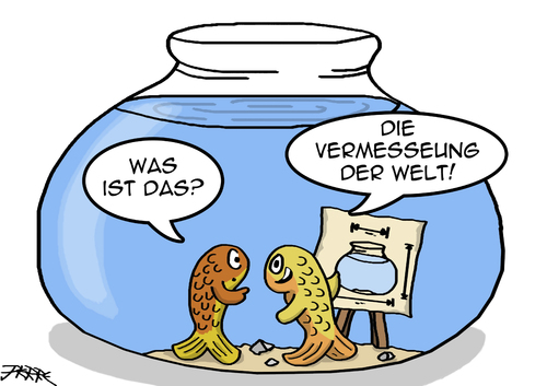 Cartoon: Die Vermessung der Welt (medium) by pierre-cda tagged vermessung,welt,fisch,fische,buch,literatur