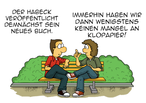 Cartoon: kein Papiermangel (medium) by pierre-cda tagged habeck,buch,buchveröffentlichung,autor,papiermangel,neuwahlen,wirtschaftsminister,insolvenzwelle,rezession,wirtschaft,wirtschaftswachstum,kinderbuchautor