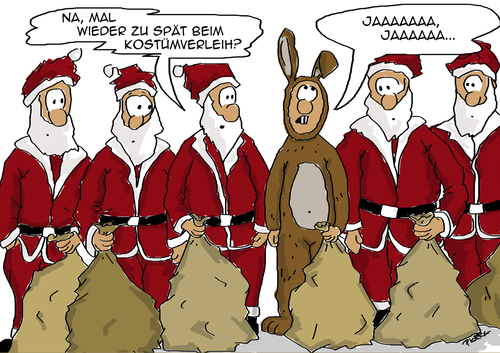 Cartoon: Mal wieder zu spät? (medium) by pierre-cda tagged weihnachten,xmas,kostüm,weihnachtsmann