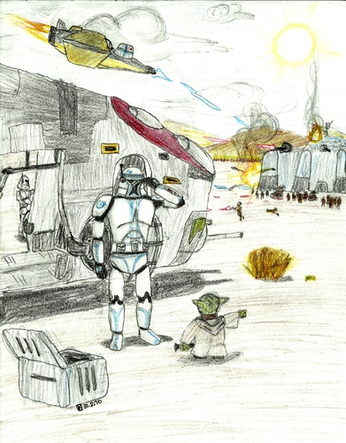 Cartoon: Clone wars (medium) by uharc123 tagged yoda,clone,star,wars,lightsaber,war