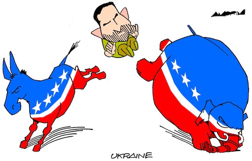 Cartoon: Additional US military aid (medium) by Amorim tagged zelenski,ukraine,us,congress,zelenski,ukraine,us,congress