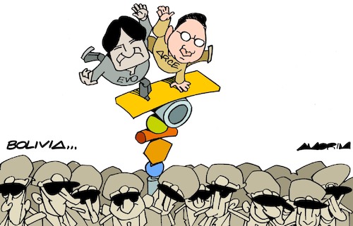 Cartoon: Bolivia coup attempt (medium) by Amorim tagged bolivia,evo,morales,luis,arce,bolivia,evo,morales,luis,arce