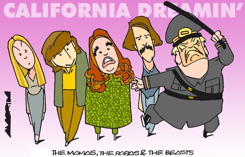 Cartoon: California nightmare (medium) by Amorim tagged losangeles,trump,themamasandthepapas,losangeles,trump,themamasandthepapas