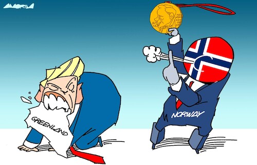 Cartoon: Dog Biscuit (medium) by Amorim tagged norway,trump,greenland,nobelpeaceprize,norway,trump,greenland,nobelpeaceprize