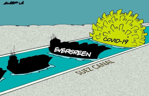 Cartoon: Economic crisis (medium) by Amorim tagged suez,canal,economy,crisis
