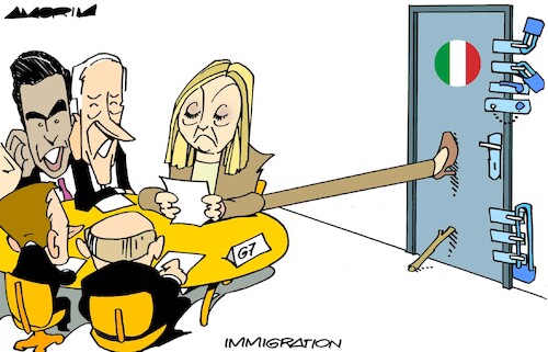 Cartoon: G7 summit (medium) by Amorim tagged g7,giorgia,meloni,immigration,law,g7,giorgia,meloni,immigration,law