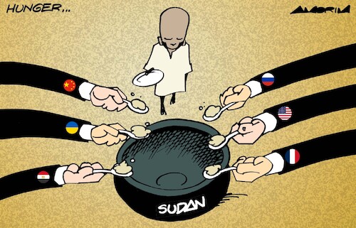 Cartoon: Hunger in Sudan (medium) by Amorim tagged sudan,hunger,civil,war,sudan,hunger,civil,war