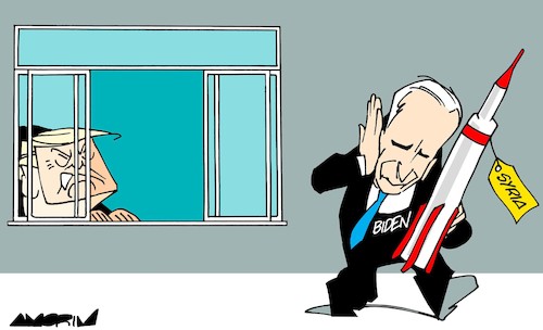 Cartoon: I am watching you (medium) by Amorim tagged biden,trump,syria