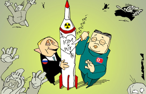 Cartoon: K loves P (medium) by Amorim tagged putin,kim,jong,un,ukraine,putin,kim,jong,un,ukraine
