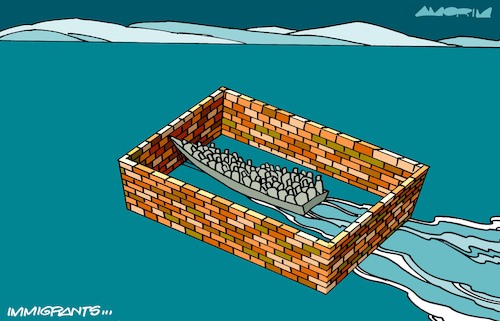 Cartoon: Lampedusa (medium) by Amorim tagged eu,italia,refugees,eu,italia,refugees
