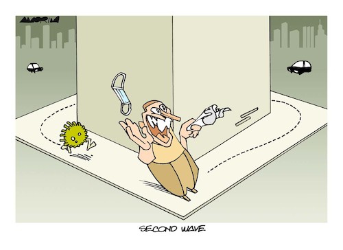 Cartoon: Lockdown ends (medium) by Amorim tagged lockdown,second,wave,covid19