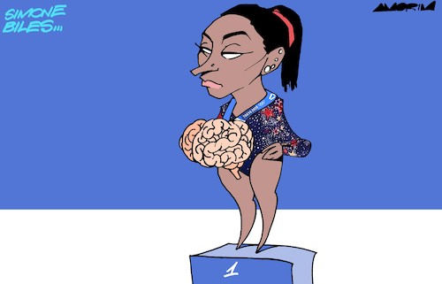 Cartoon: Mental health on the podium (medium) by Amorim tagged simone,biles,mental,health,tokyo,2020