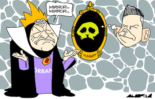 Cartoon: Mirror...mirror... (medium) by Amorim tagged petermagyar,viktororban,hungary,mirror,petermagyar,viktororban,hungary