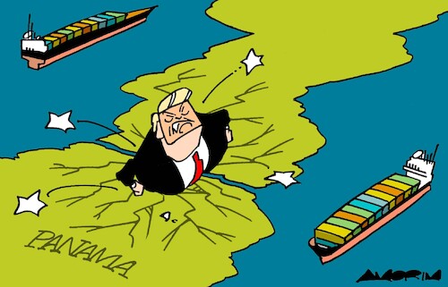 Cartoon: Obstruction (medium) by Amorim tagged donald,trump,panama,canal,donald,trump,panama,canal