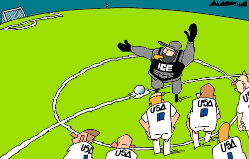 Cartoon: Opponents in the Cup (medium) by Amorim tagged trump,ice,fifaworldcup2026,trump,ice,fifaworldcup2026