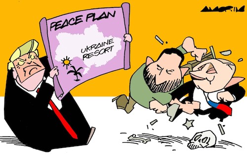 Cartoon: Peace plans (medium) by Amorim tagged trump,ukraine,zelenski,putin,trump,ukraine,zelenski,putin