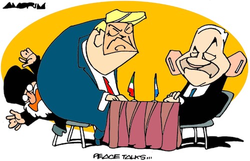 Cartoon: Peace talks (medium) by Amorim tagged trump,netanyahu,alikhamenei,trump,netanyahu,alikhamenei