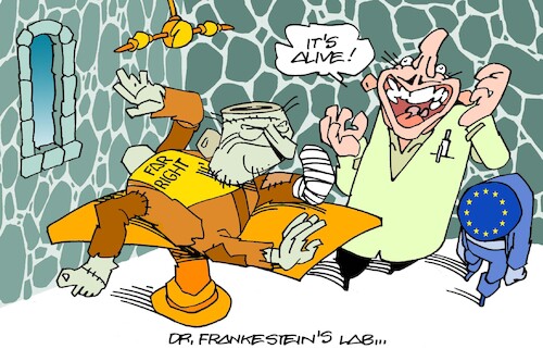 Cartoon: Pieces (medium) by Amorim tagged far,right,europe,dr,frankenstein,far,right,europe,dr,frankenstein