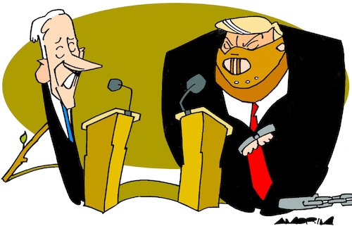Cartoon: Presidential debate (medium) by Amorim tagged us,election,2024,biden,trump,us,election,2024,biden,trump
