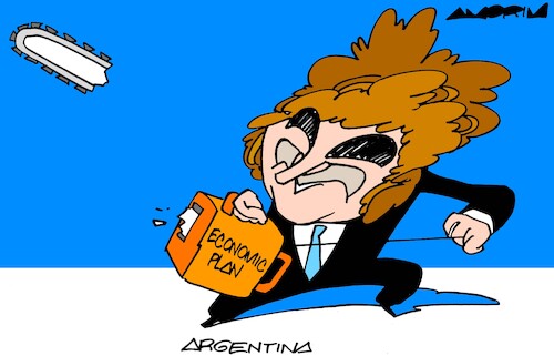 Cartoon: Protests against devaluation (medium) by Amorim tagged argentina,javier,milei,currency,devaluation,argentina,javier,milei,currency,devaluation