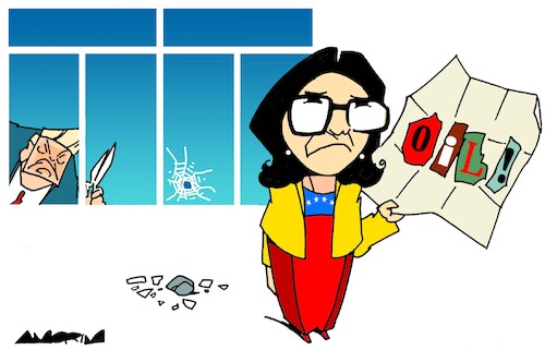 Cartoon: Ransom letter (medium) by Amorim tagged trump,venezuela,delcyrodriguez,trump,venezuela,delcyrodriguez