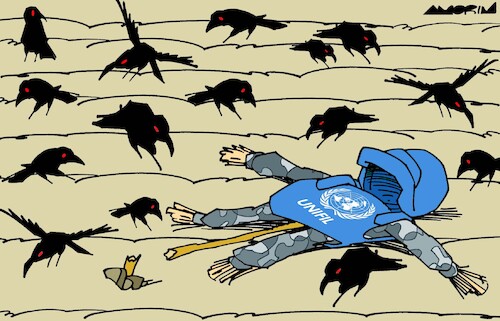 Cartoon: Scarecrows (medium) by Amorim tagged israel,lebanon,unifil,un,israel,lebanon,unifil,un