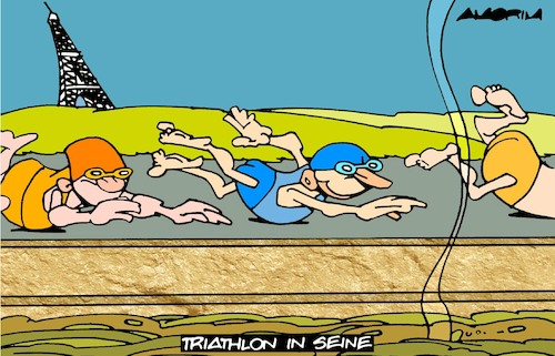 Cartoon: Triathlon (medium) by Amorim tagged olympic,games,seine,polution,olympic,games,seine,polution