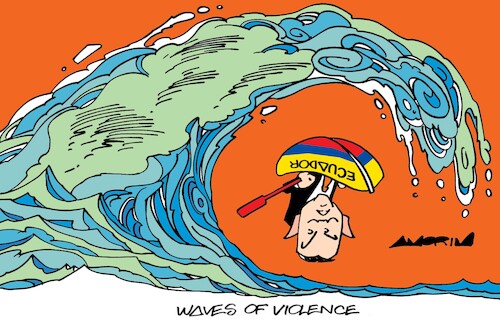 Cartoon: Waves (medium) by Amorim tagged daniel,noboa,ecuador,drug,war,daniel,noboa,ecuador,drug,war