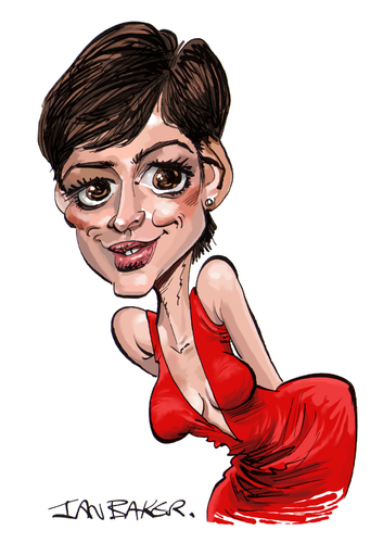 Cartoon: Anne Hathaway (medium) by Ian Baker tagged anne,hathaway,ian,baker,caricature,cartoon,actress,celebrity,film,television,les,miserables,selina,kyle,catwoman